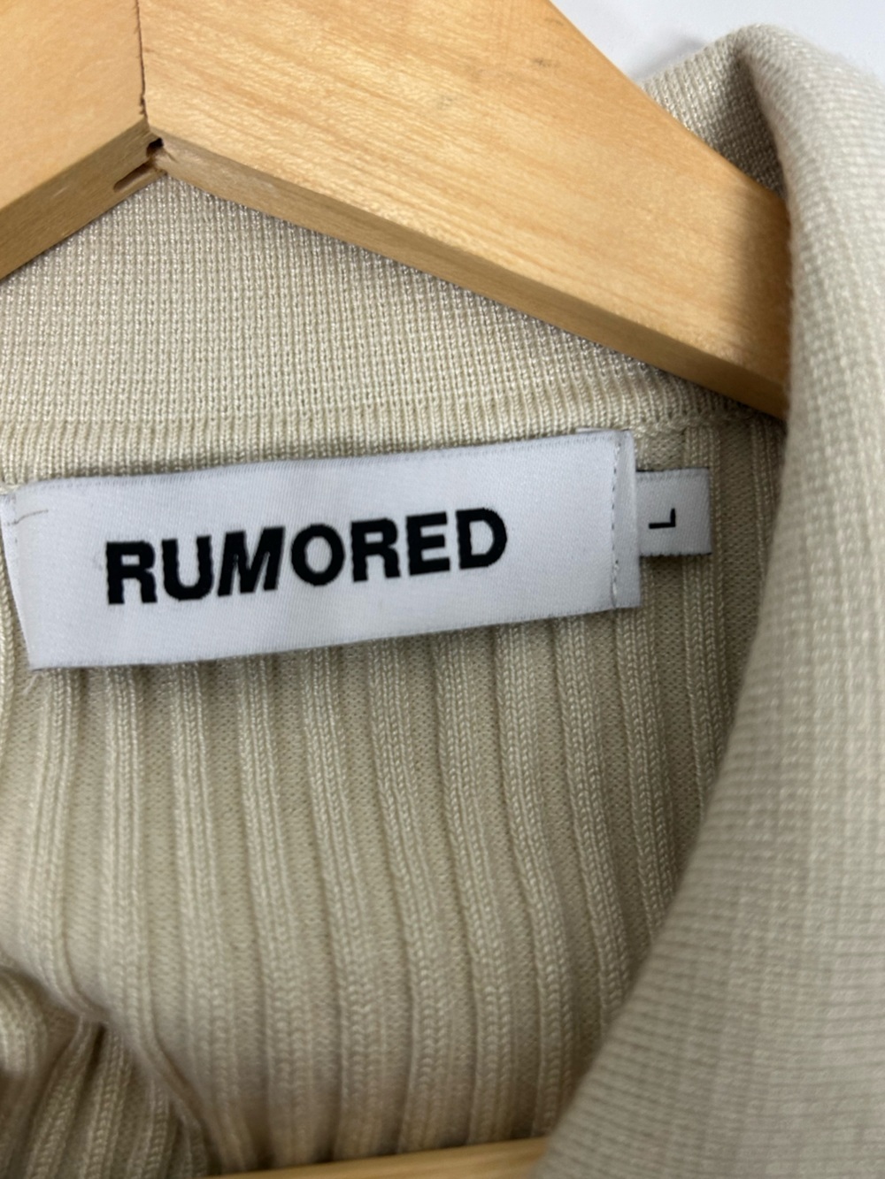 Rumored Ribbed Long Sleeve Polo Sweater Knit Top Cream Contrast Stitch - Picture 8 of 12